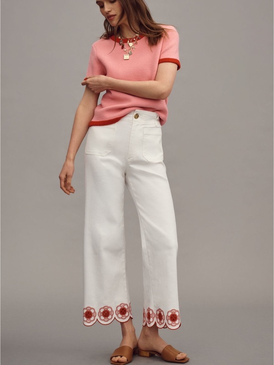 Maeve Denim - Maeve Colette Scallop-Hem High-Rise Wide Leg Cropped Jeans
